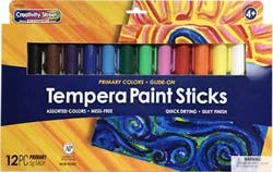 Creativity Street Glide-On Tempera Paint Sticks, 12 Assorted Primary Colors, 5 grams, 12 Count