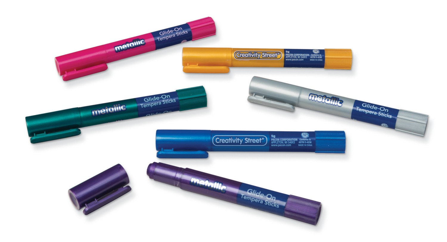 slide 2 of 2, Creativity Street Glide-On Tempera Paint Sticks, 6 Assorted Metallic Colors, 5 grams, 6 Count, 6 ct