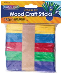 Creativity Street Regular Craft Sticks, Bright Hues Assorted, 4-1/2" x 3/8", 150 Pieces