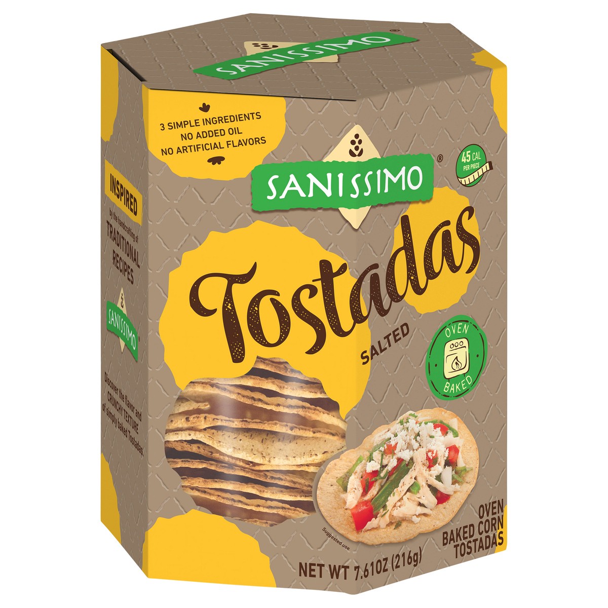 slide 2 of 12, Sanissimo Tostadas Salted, Oven Baked Corn Tostadas, Gluten Free, Non-GMO, 7.61 Ounce Box, Pack of 18 Crackers, 7.61 oz