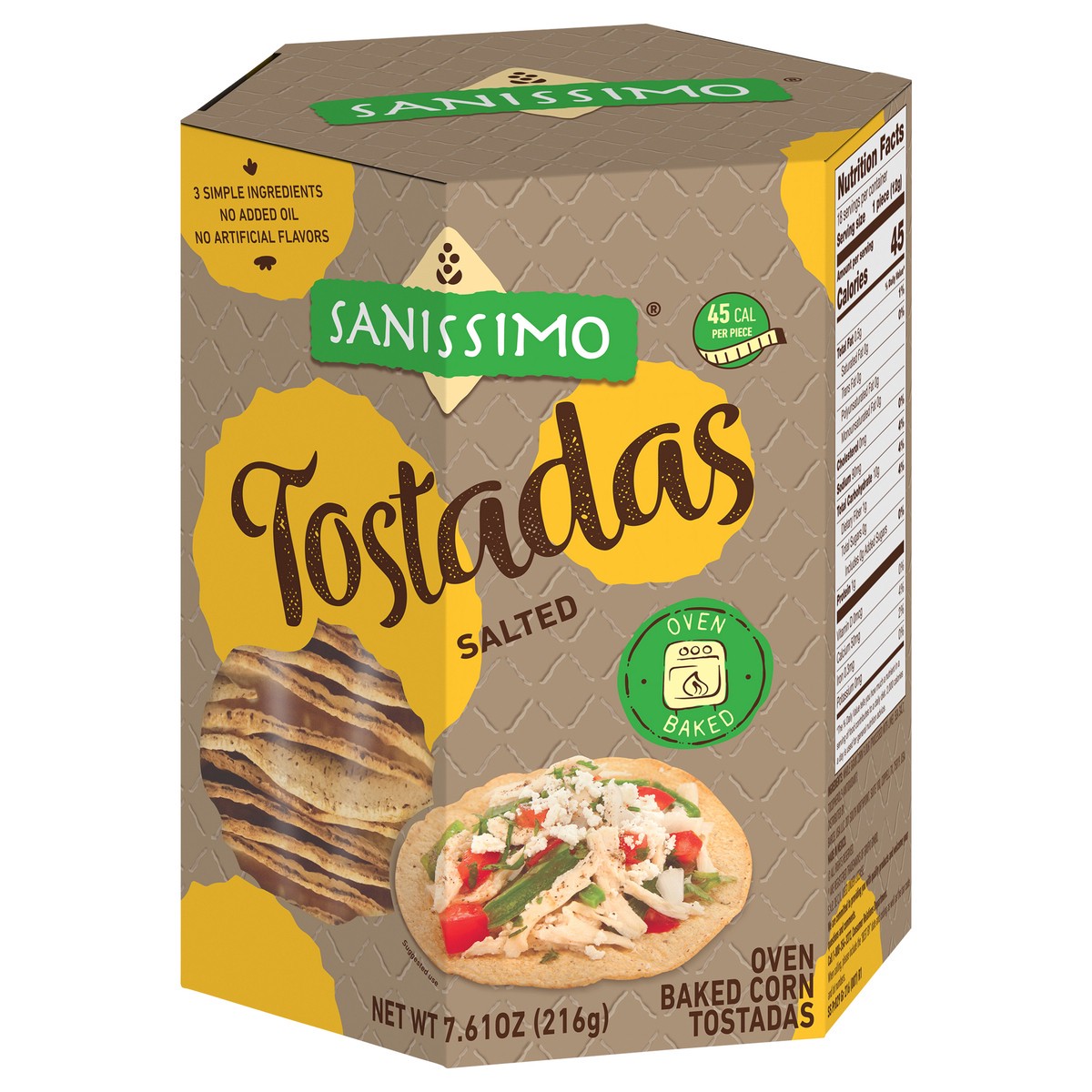 slide 4 of 12, Sanissimo Tostadas Salted, Oven Baked Corn Tostadas, Gluten Free, Non-GMO, 7.61 Ounce Box, Pack of 18 Crackers, 7.61 oz