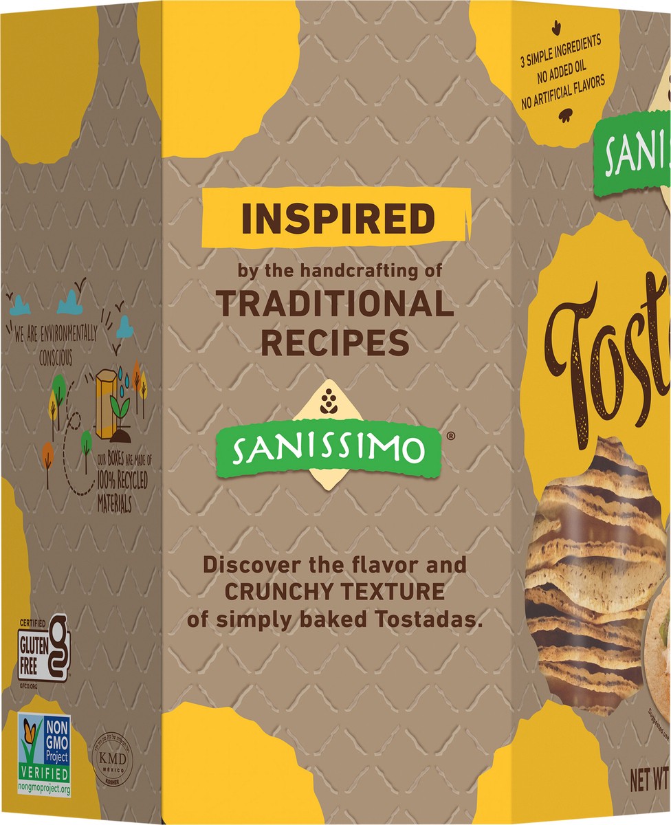 slide 12 of 12, Sanissimo Tostadas Salted, Oven Baked Corn Tostadas, Gluten Free, Non-GMO, 7.61 Ounce Box, Pack of 18 Crackers, 7.61 oz