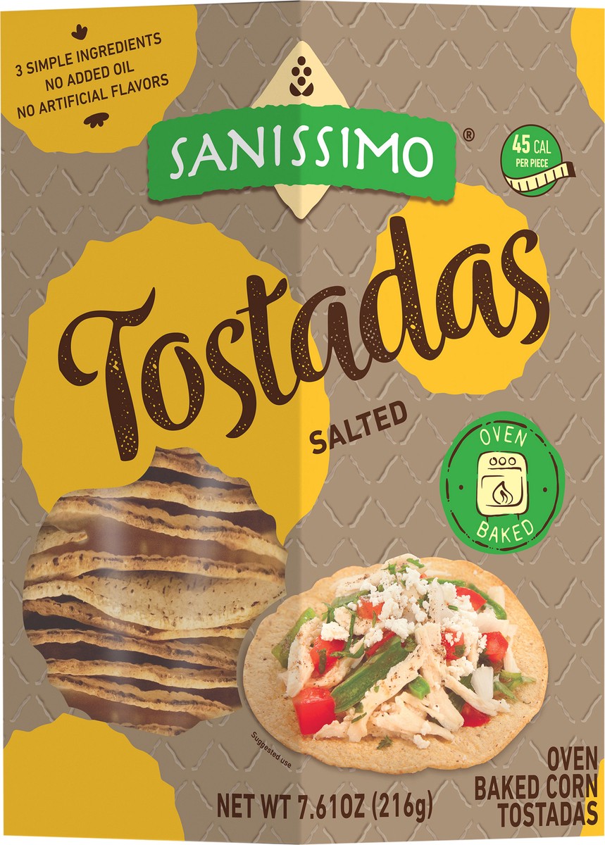 slide 5 of 12, Sanissimo Tostadas Salted, Oven Baked Corn Tostadas, Gluten Free, Non-GMO, 7.61 Ounce Box, Pack of 18 Crackers, 7.61 oz