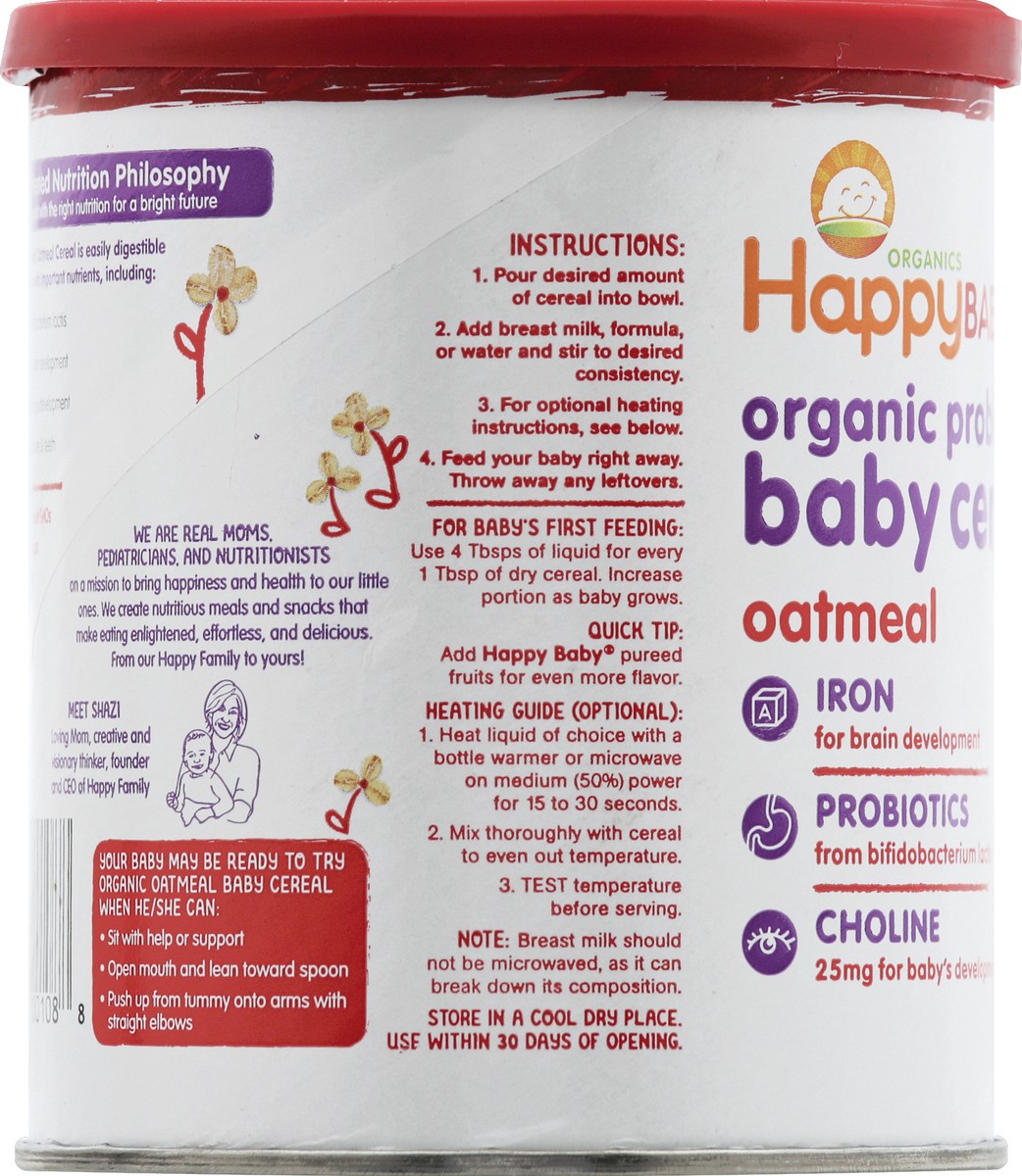 slide 3 of 6, Happy Baby Probiotic Cereal Organic Oatmeal Baby Food, 7 oz