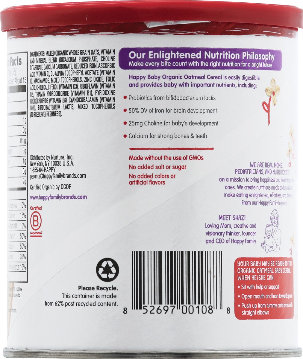 slide 6 of 6, Happy Baby Probiotic Cereal Organic Oatmeal Baby Food, 7 oz