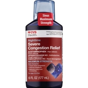 slide 1 of 1, CVS Health Adult Severe Congestion Relief Liquid, Nighttime, 6 oz