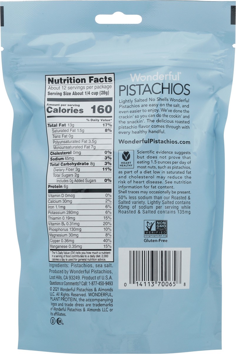 slide 7 of 9, Wonderful Pistachios, No Shells Roasted & Lightly Salted Nuts, 12 Ounce Bag, 12 oz