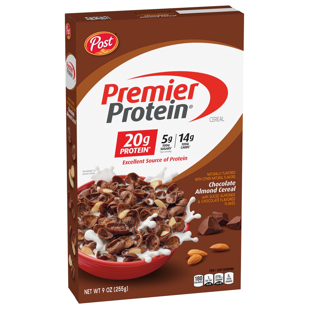slide 3 of 9, Post Premier Protein Chocolate Almond Cereal, 9 OZ Box, 8.5 oz