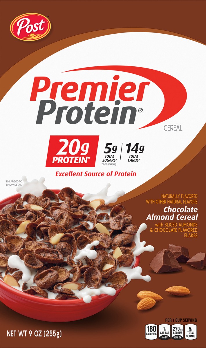 slide 9 of 9, Post Premier Protein Chocolate Almond Cereal, 9 OZ Box, 8.5 oz