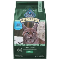 Blue Buffalo Wilderness Nature's Evolutionary Diet High-Protein, Grain-Free Natural Dry Food for Adult Cats, Duck, 4-lb. Bag