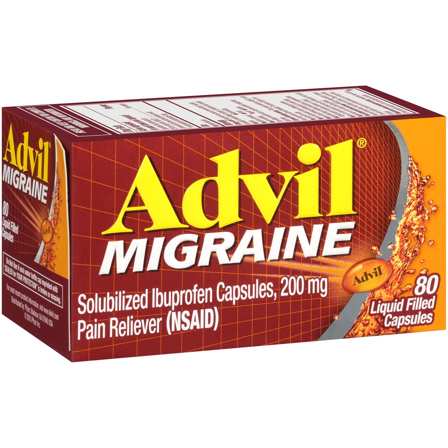 slide 3 of 7, Advil Migraine Pain Reliever Liquid Filled Capsules 200mg Ibuprofen, 80 ct