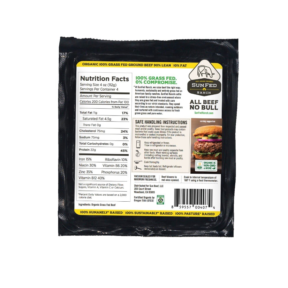 slide 2 of 2, SunFed Ranch 100% Grass Fed Organic Ground Beef 90% Lean, 16 oz