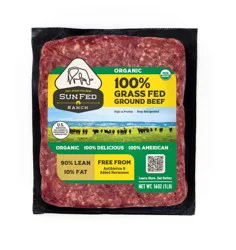 SunFed Ranch 100% Grass Fed Organic Ground Beef 90% Lean
