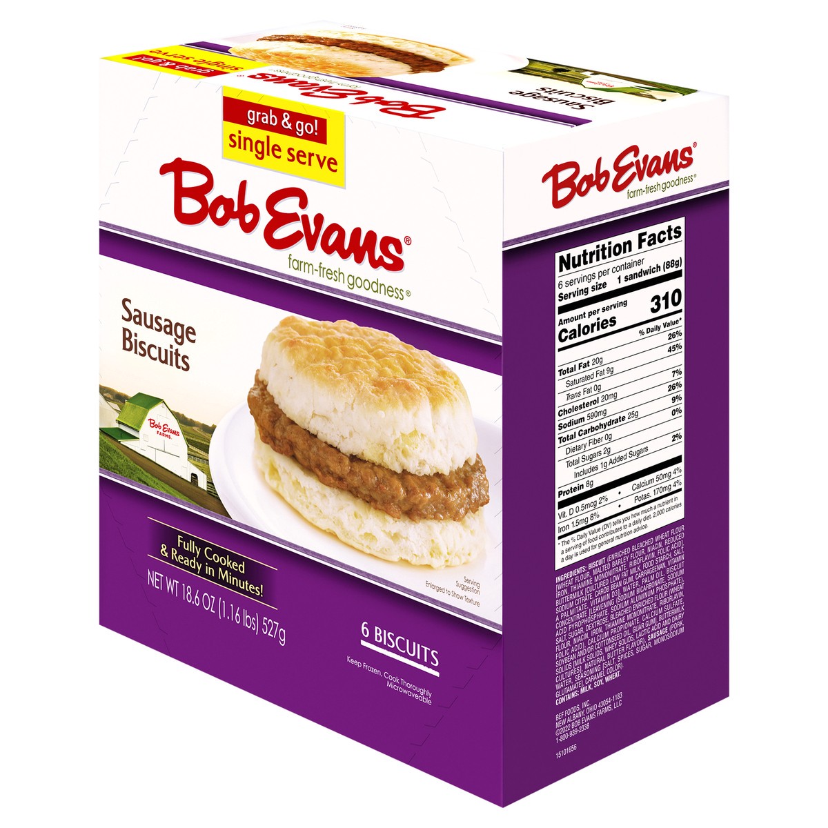 slide 3 of 13, Bob Evans Farm-Fresh Goodness Sausage Biscuits 18.6 oz, 6 ct; 18.6 oz