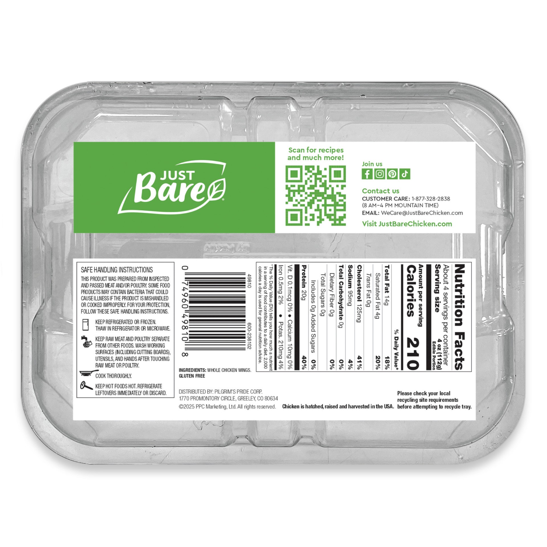 slide 4 of 6, Just BARE Natural Fresh Chicken Whole Wings, 22 oz