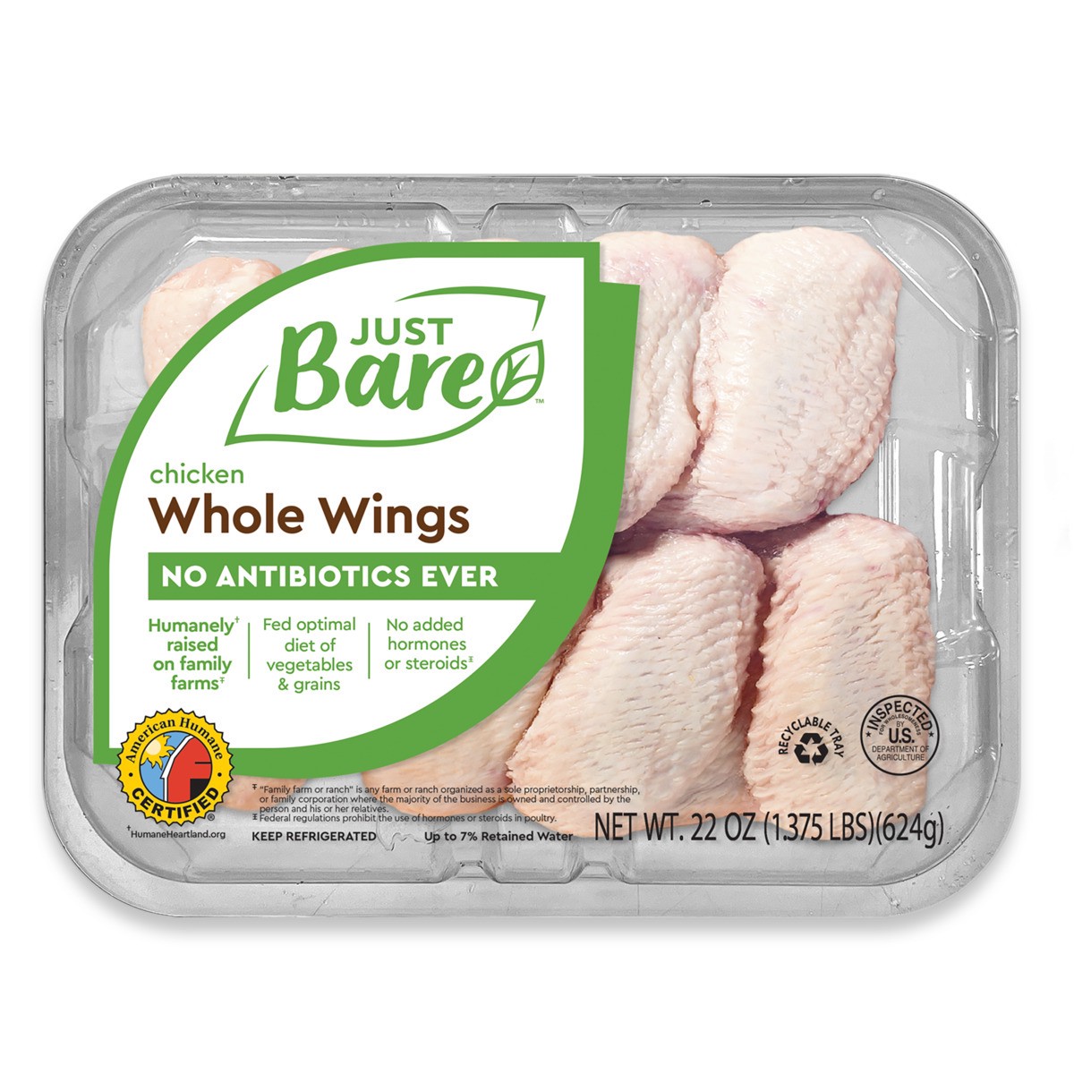 slide 1 of 6, Just BARE Natural Fresh Chicken Whole Wings, 22 oz