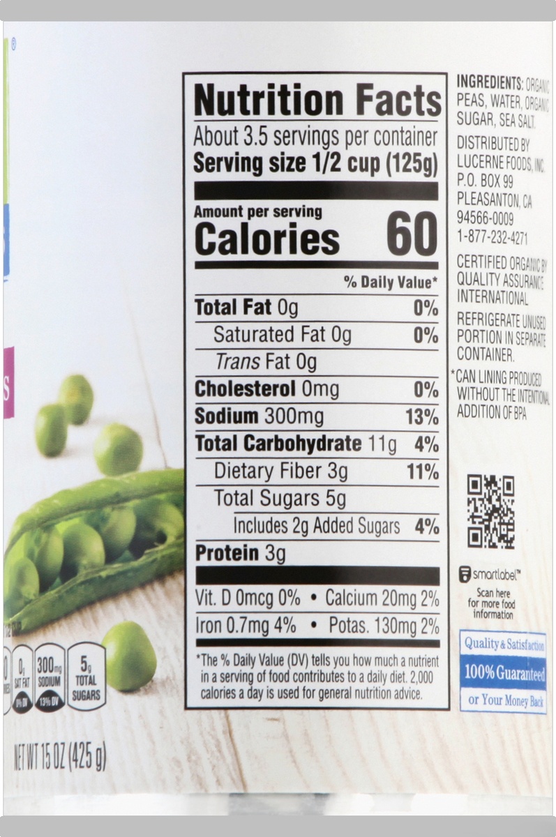 slide 6 of 7, O Organics Organic Peas Sweet, 15 oz
