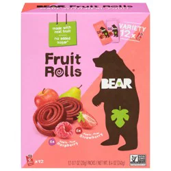 Bear Apple-Pear Raspberry/Apple-Pear Strawberry Fruit Rolls Variety Pack, 12 - 2 Roll Packs