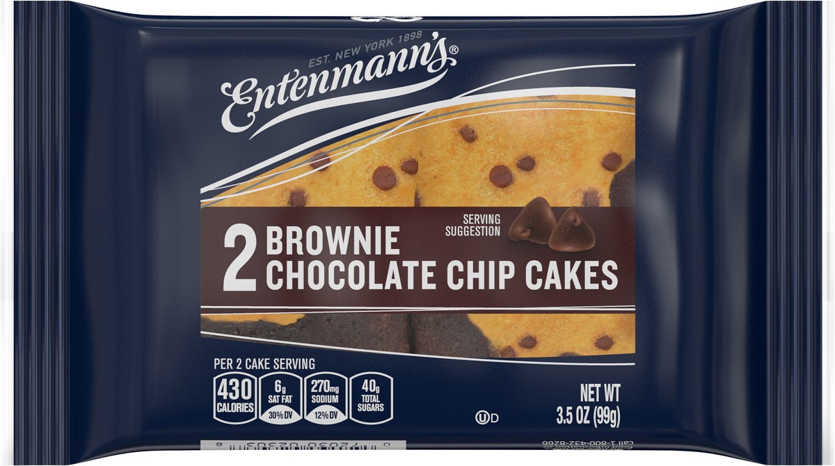 slide 7 of 12, Entenmann's Brownie Chocolate Chip Cakes, 2 count, Brownies, 3.5 oz Pouch, 2 ct