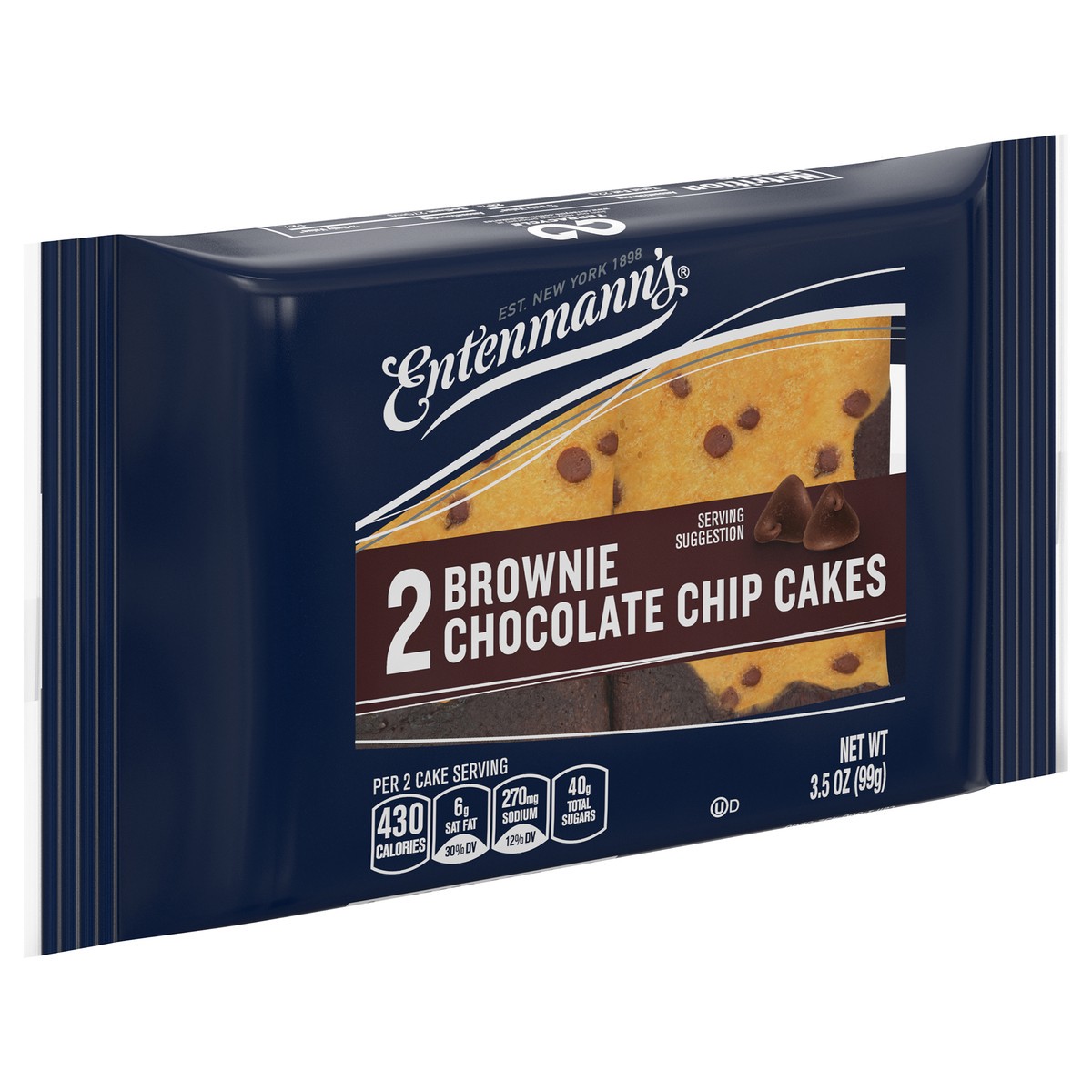 slide 5 of 12, Entenmann's Brownie Chocolate Chip Cakes, 2 count, Brownies, 3.5 oz Pouch, 2 ct