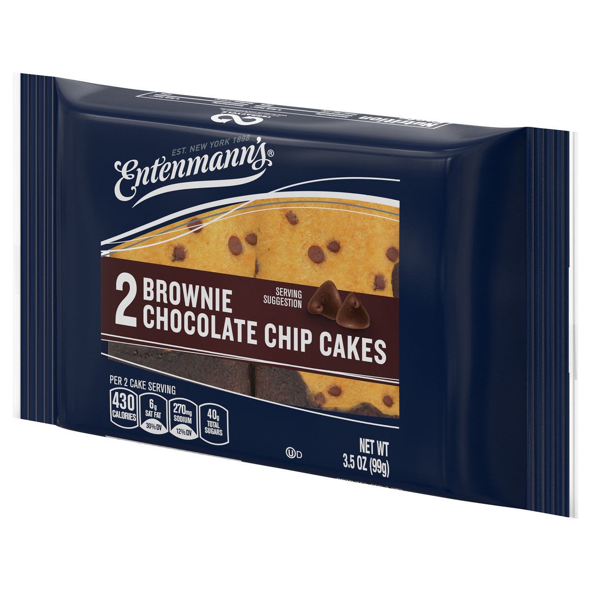 slide 12 of 12, Entenmann's Brownie Chocolate Chip Cakes, 2 count, Brownies, 3.5 oz Pouch, 2 ct