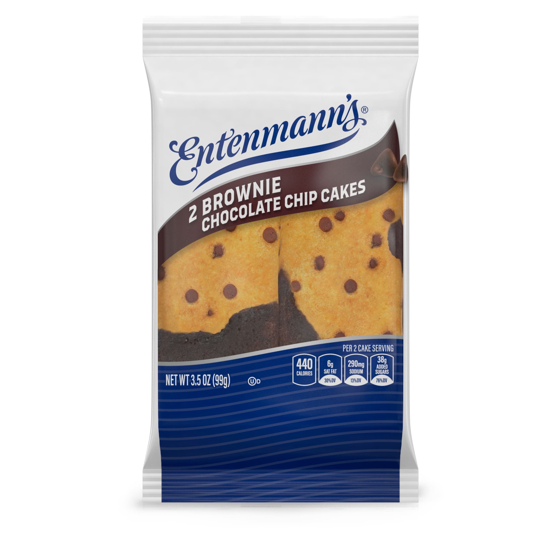 slide 1 of 12, Entenmann's Brownie Chocolate Chip Cakes, 2 count, Brownies, 3.5 oz Pouch, 2 ct