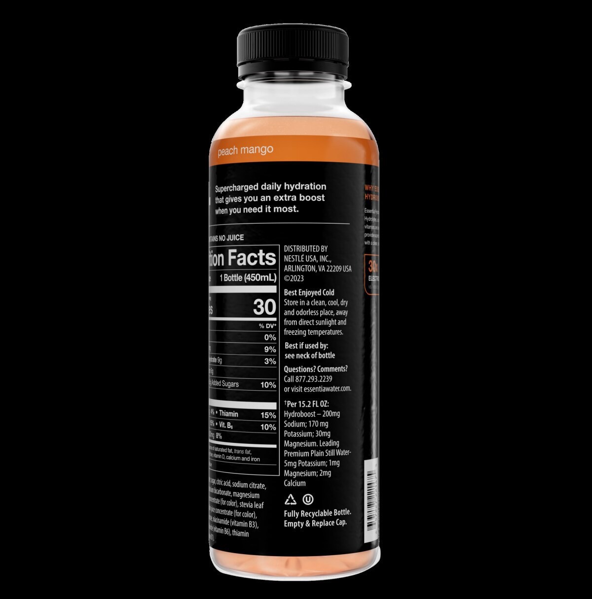 slide 6 of 9, ESSENTIA Hydroboost Enhanced Water Beverage Peach Mango 15.2 oz. Sgl PET, 15.2 fl oz