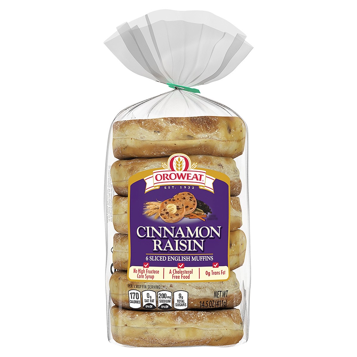 slide 10 of 14, Oroweat Cinnamon Raisin English Muffins, 6 count, 14.5 oz, 6 ct
