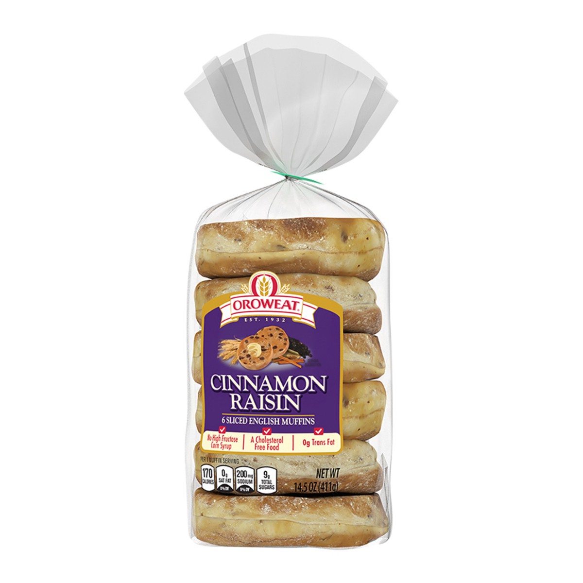 slide 2 of 14, Oroweat Cinnamon Raisin English Muffins, 6 count, 14.5 oz, 6 ct