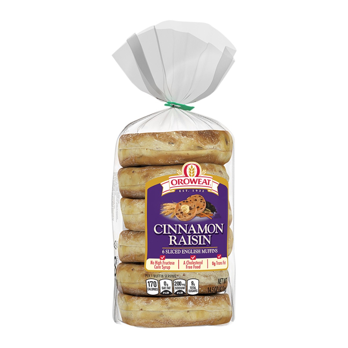 slide 11 of 14, Oroweat Cinnamon Raisin English Muffins, 6 count, 14.5 oz, 6 ct