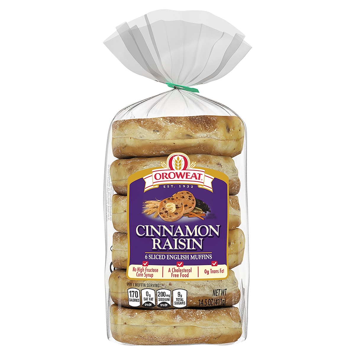 slide 1 of 9, Oroweat Cinnamon Raisin Sliced English Muffins, 6 ct