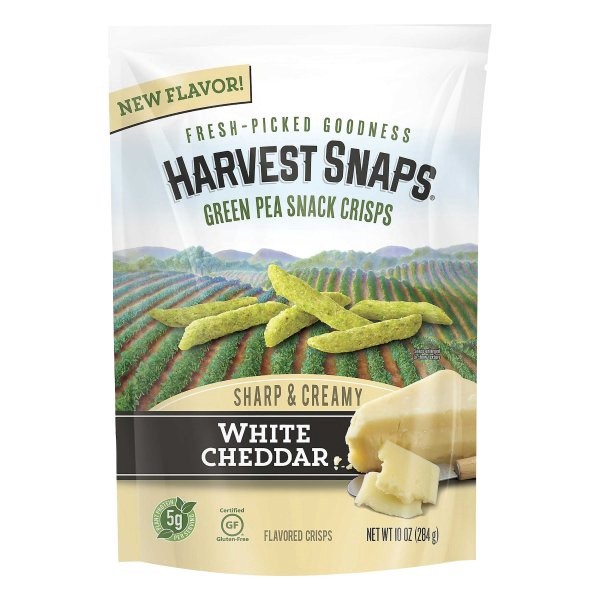 slide 1 of 8, Harvest Snaps Green Pea Snack Crisps White Cheddar, 10 oz