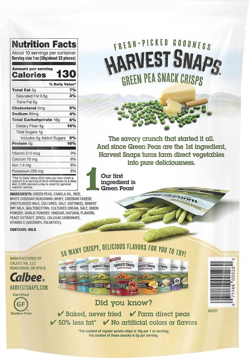 slide 5 of 8, Harvest Snaps Green Pea Snack Crisps White Cheddar, 10 oz