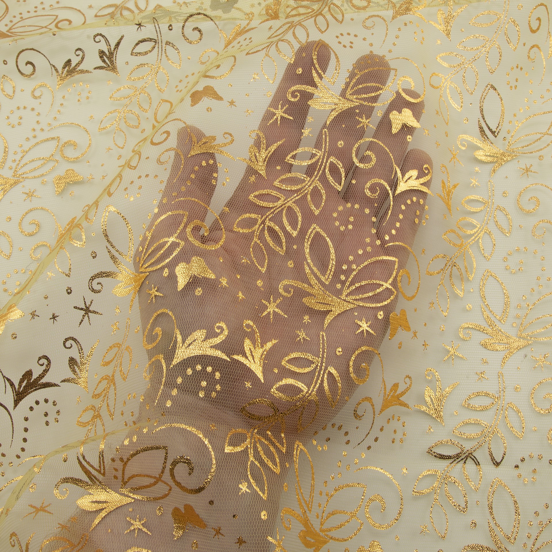 slide 3 of 4, Wyla Yellow Butterfly Mesh Polyester Fabric, 60 in