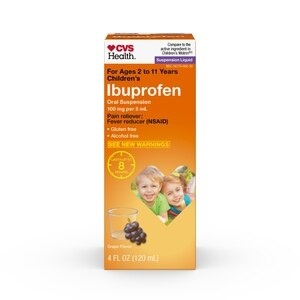 slide 1 of 1, Cvs Health Children's Ibuprofen Oral Suspension 100 Mg Per 5 Ml, Pain Reliever/Fever Reducer (Nsaid), Grape Flavor, 4 oz