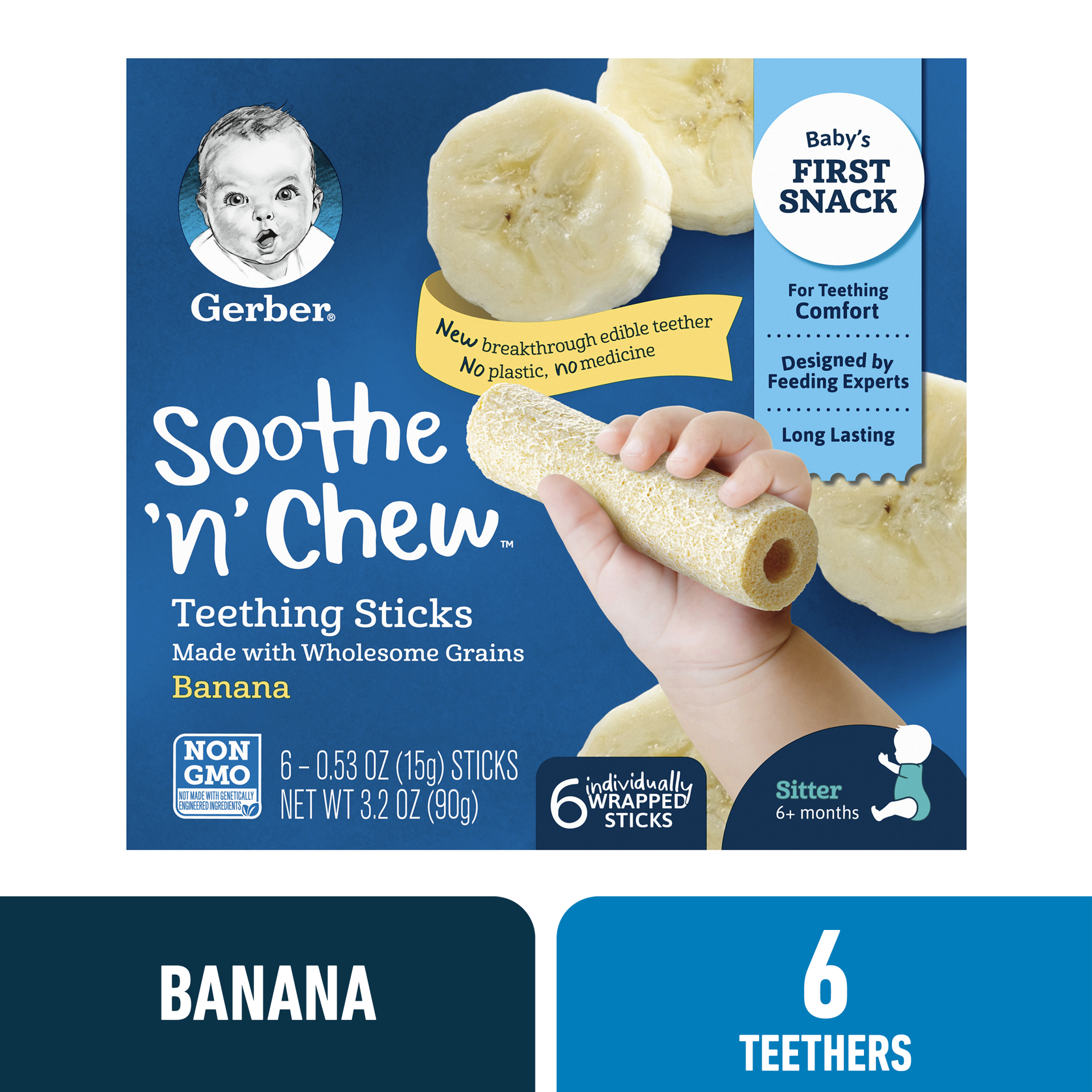 slide 1 of 14, Gerber Banana Teething Sticks, 3.18 oz