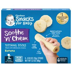 Gerber Stage 2 Baby Food, Banana Teething Stick, 0.53 oz Box (6 Pack)