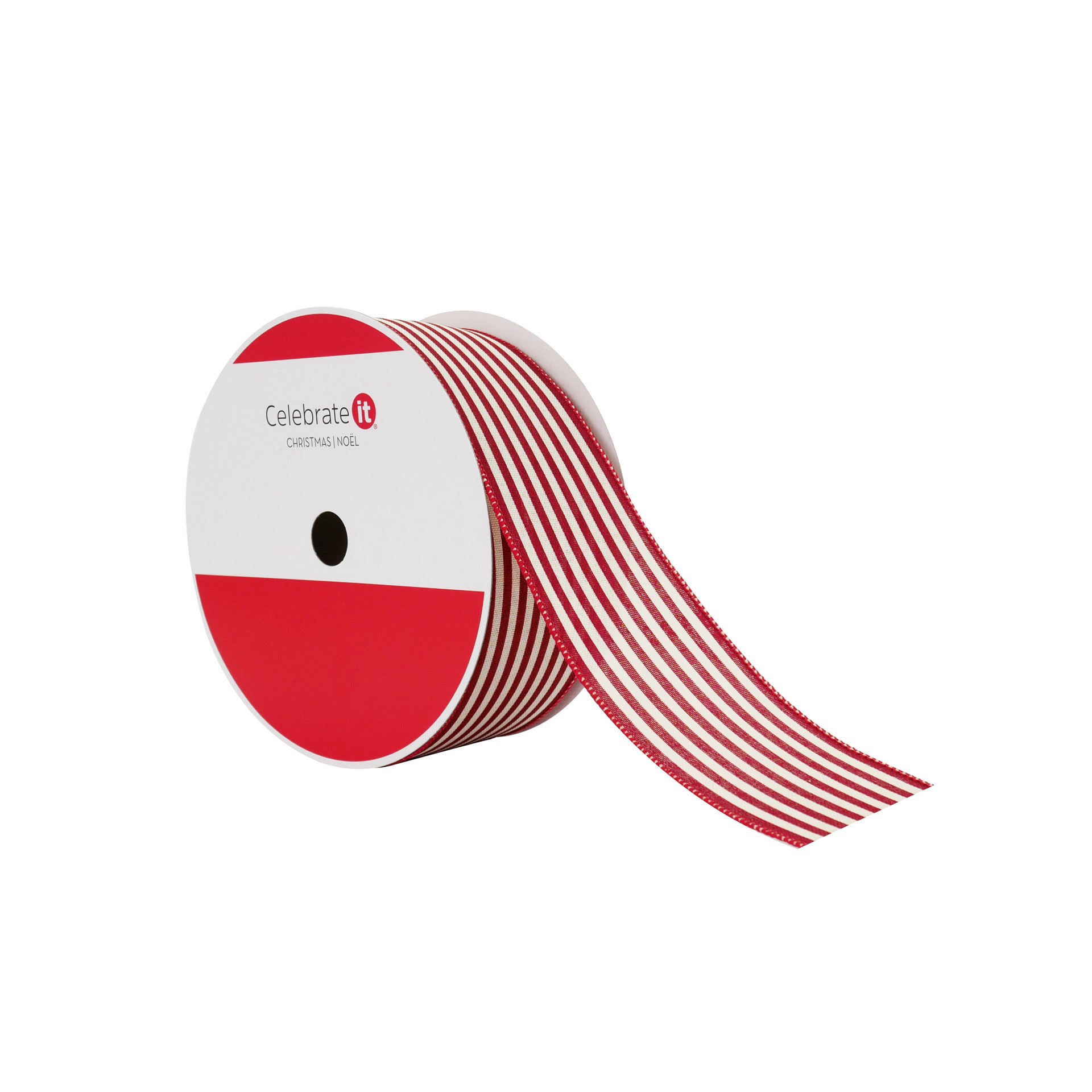 slide 3 of 3, 2.5" X 80ft. Red Ticking Wired Jumbo Ribbon By Celebrate It, 2.5 in x 80 ft