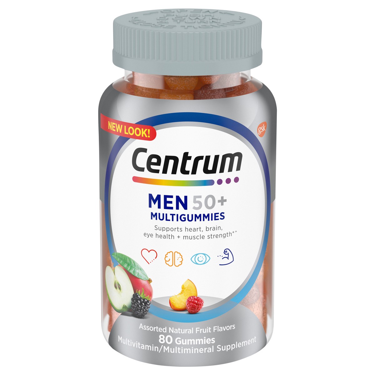 slide 1 of 9, Centrum MultiGummies for Men 50 Plus, Multivitamin/Multimineral Supplement with Vitamins D3, E, B6, and B12, Assorted Fruit Flavor - 80 Count, 80 cnt