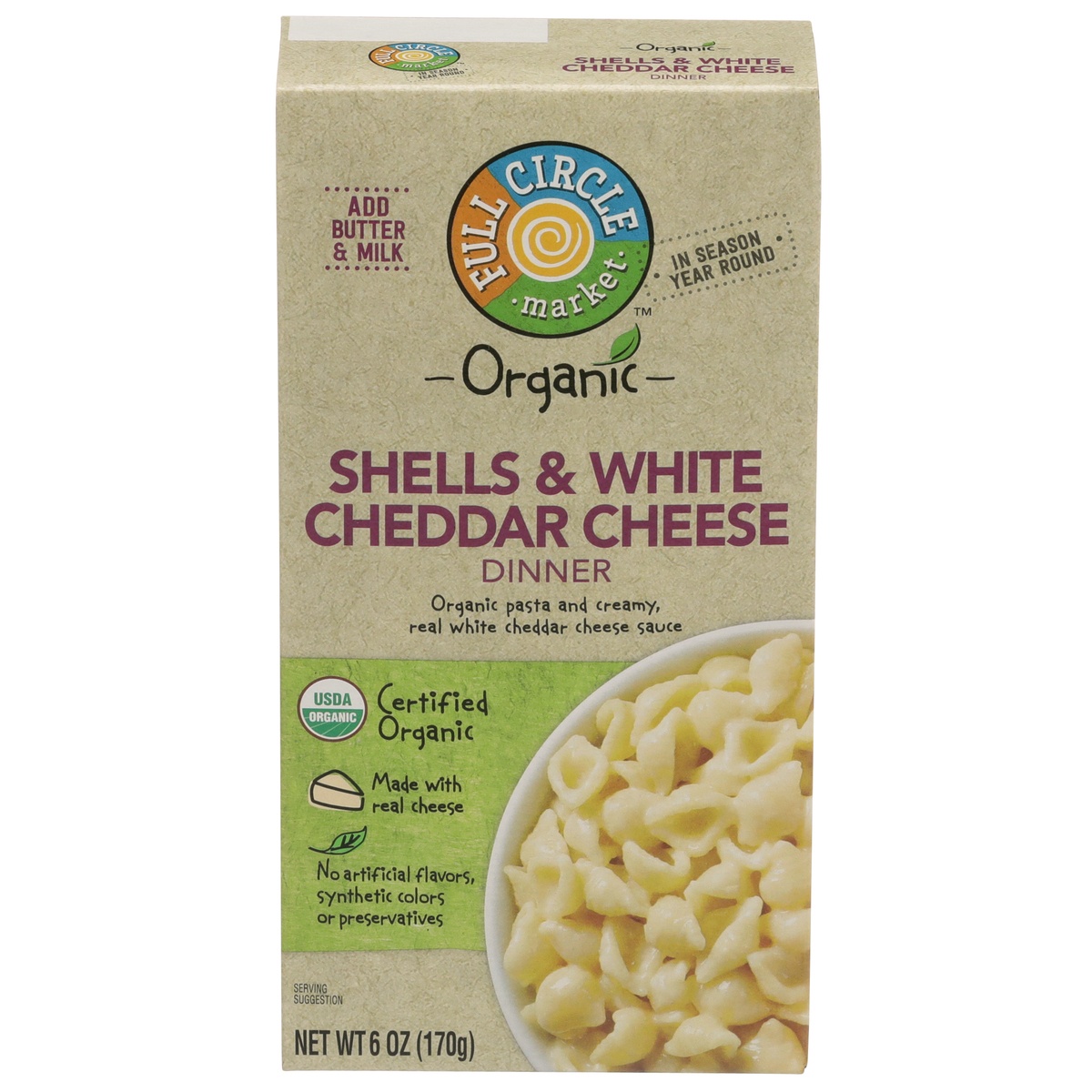 slide 1 of 1, Full Circle Market Shells & White Cheddar Cheese Dinner, 6 oz