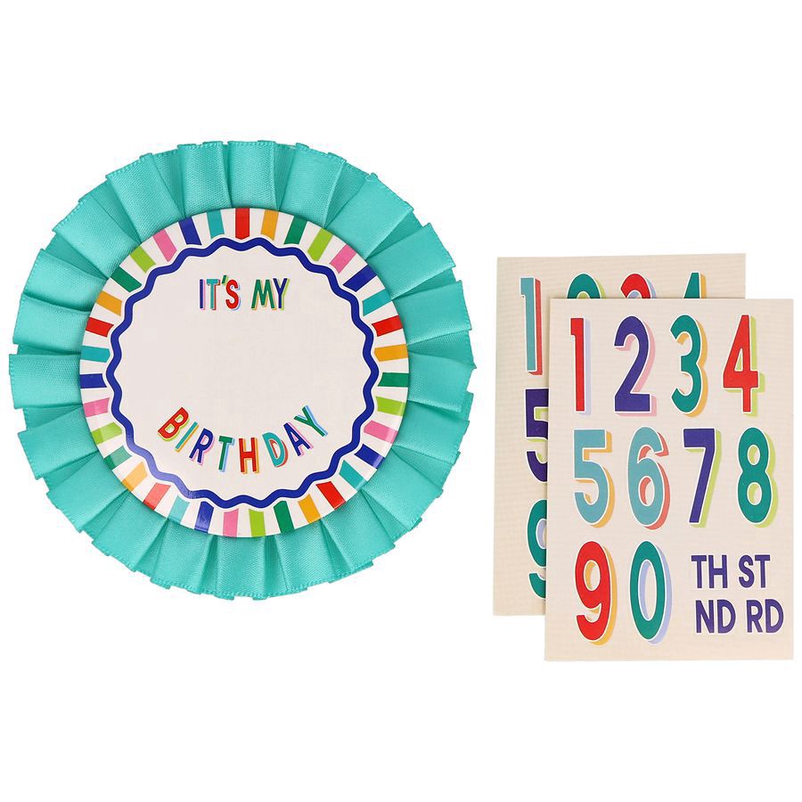 slide 4 of 4, Festive Voice Birthday Customizable Button with Stickers, 1 ct