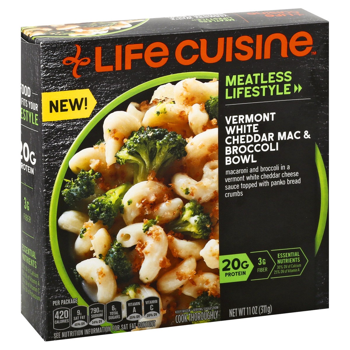 slide 6 of 9, Life Cuisine Frozen Meal Vermont White Cheddar Mac and Broccoli Bowl, Veggie Lovers Microwave Meal, Vegetarian Frozen Dinner for One, 11 oz