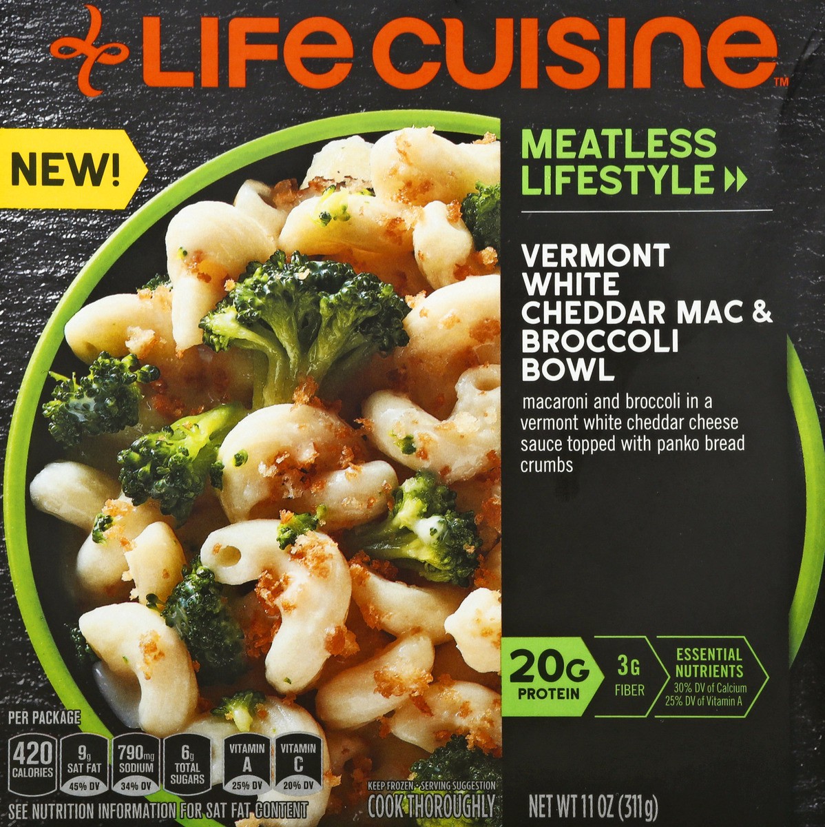 slide 4 of 9, Life Cuisine Frozen Meal Vermont White Cheddar Mac and Broccoli Bowl, Veggie Lovers Microwave Meal, Vegetarian Frozen Dinner for One, 11 oz