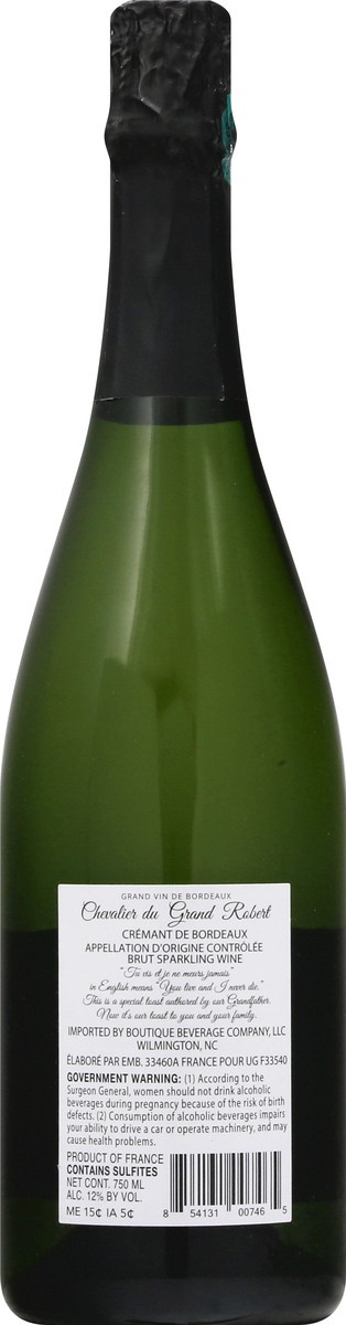 slide 9 of 9, Chevalier Du Grand Robert Cremant De Bordeaux Brut White Wine, 750 ml
