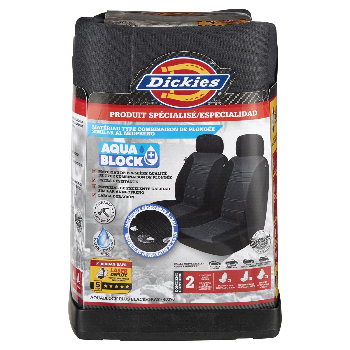 slide 1 of 5, Dickies Icon LB AQUABLOCK BLK/GRY Seat Cover, 2 ct