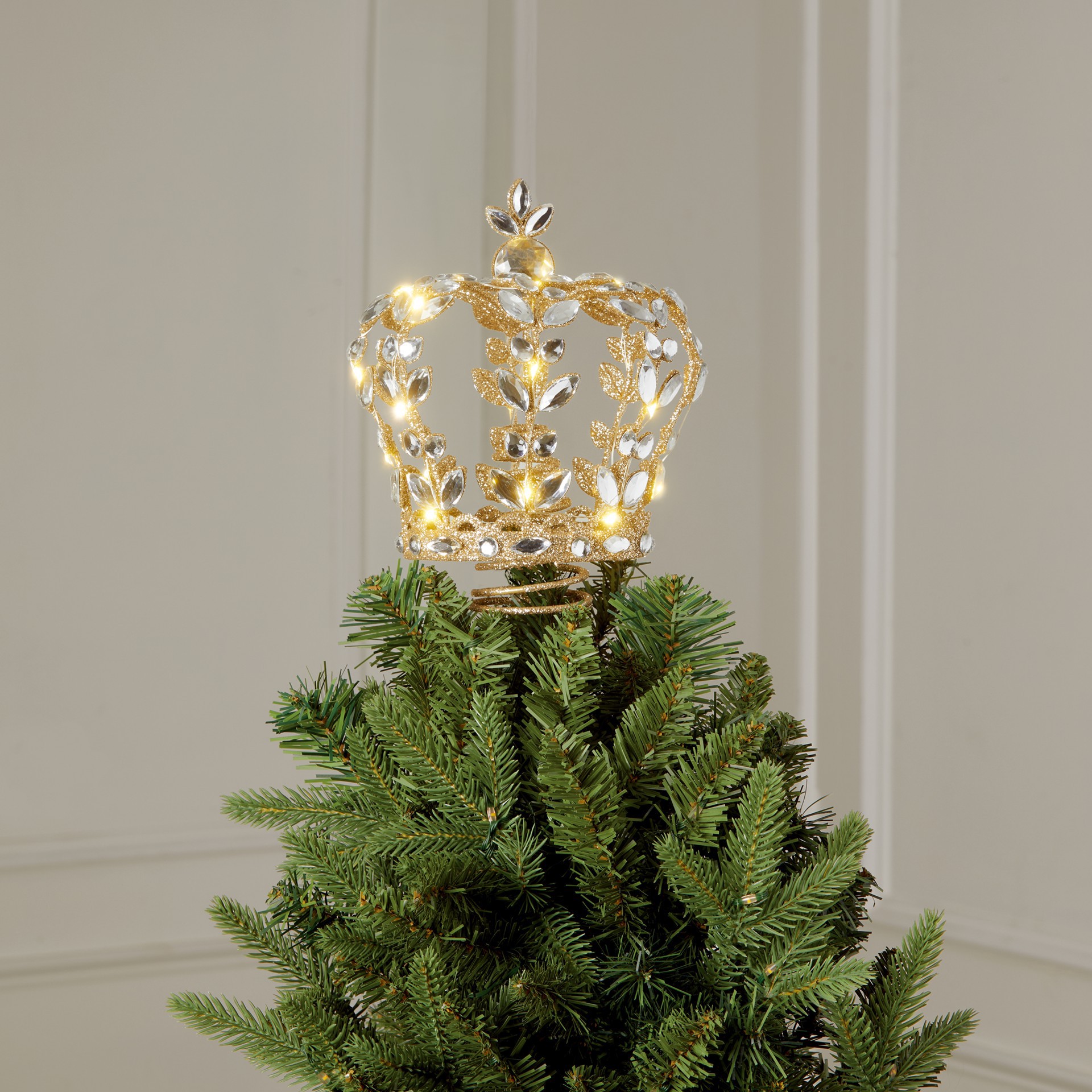 slide 3 of 4, 8" Gold Jeweled Crown Lighted Tree Topper By Ashland, 8.3 in