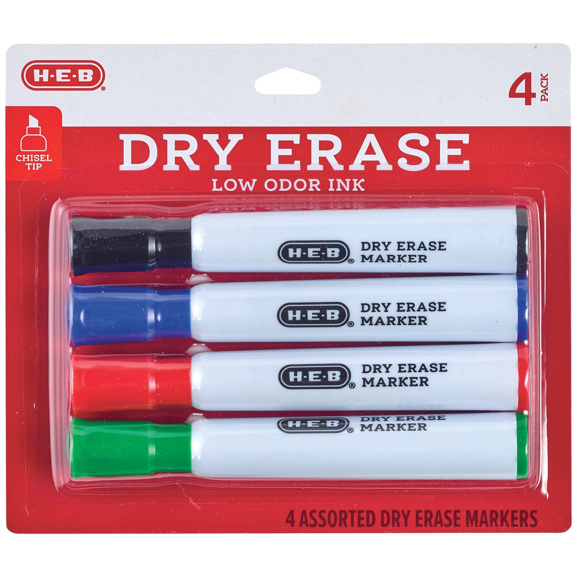 slide 1 of 1, H-E-B Chisel Tip Dry Erase Markers - Assorted Ink, 4 ct