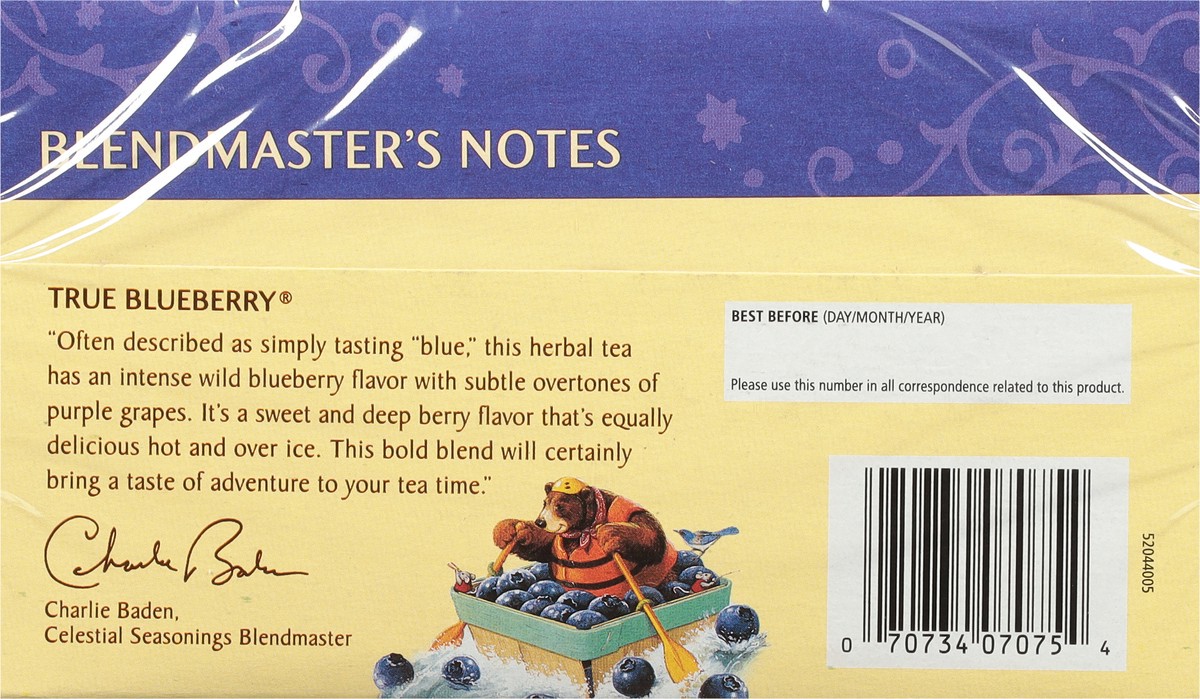 slide 2 of 8, Celestial Seasonings Caffeine Free True Blueberry Herbal Tea 20 Tea Bags - 20 ct, 20 ct