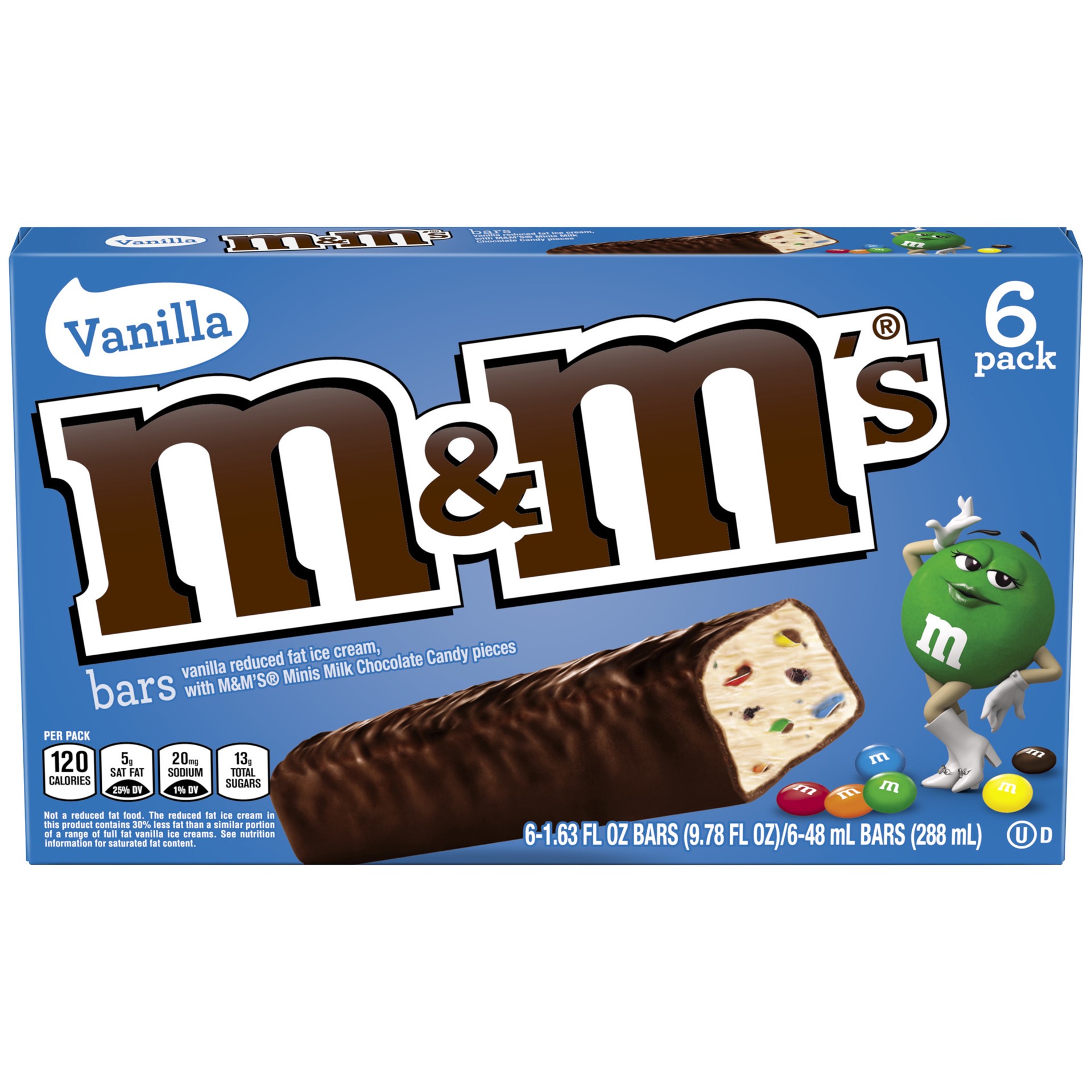 slide 1 of 3, M&M's Ice Cream Bars With Vanilla Ice Cream 6-Count Box, 9.78 fl oz