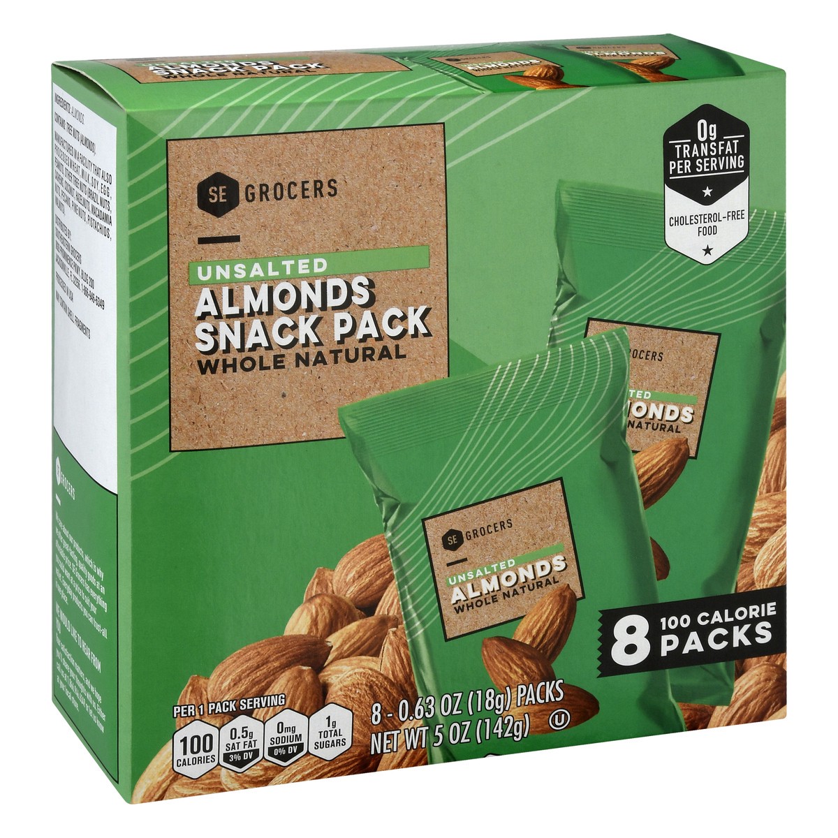 slide 9 of 10, SE Grocers Unsalted Almonds Snack Pack Whole Natural, 8 ct